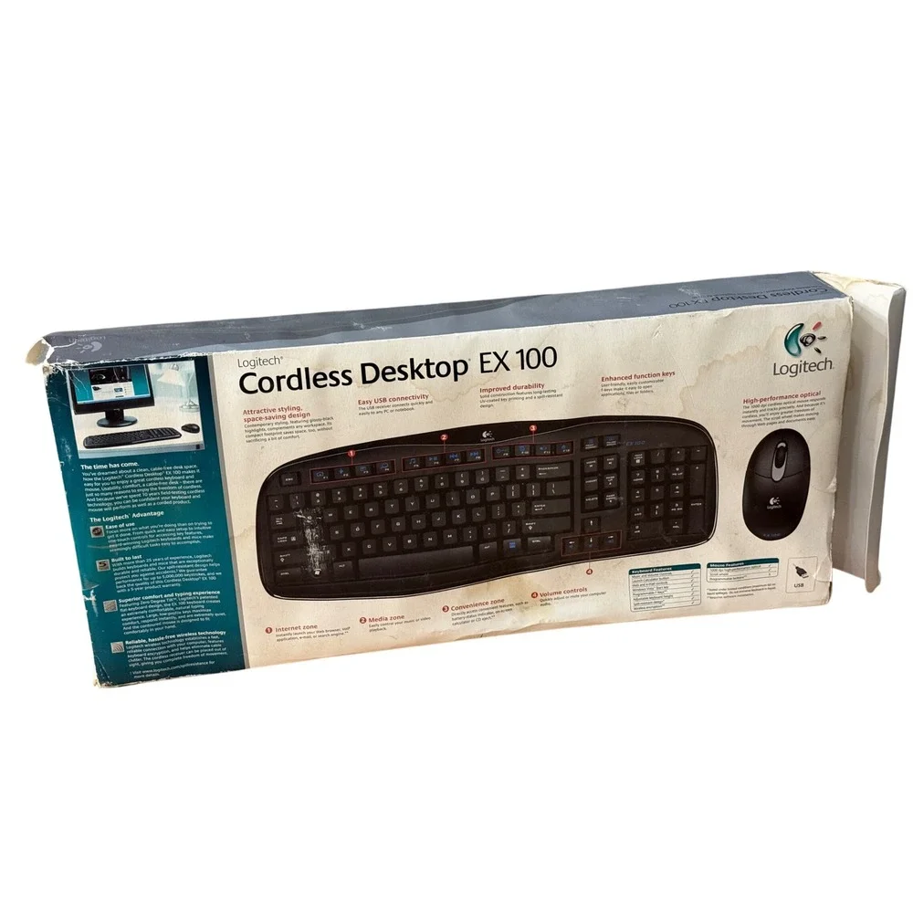 Logitech Cordless Desktop‎ EX 100 Wireless Keyboard & Optical Mouse Bundle Black